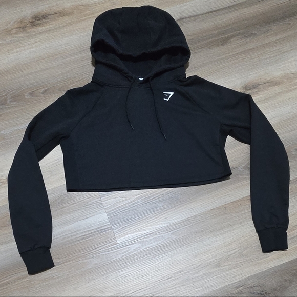 Gymshark Black Cropped Training Athleisure Hoodie Sweatshirt Size M - Picture 2 of 11